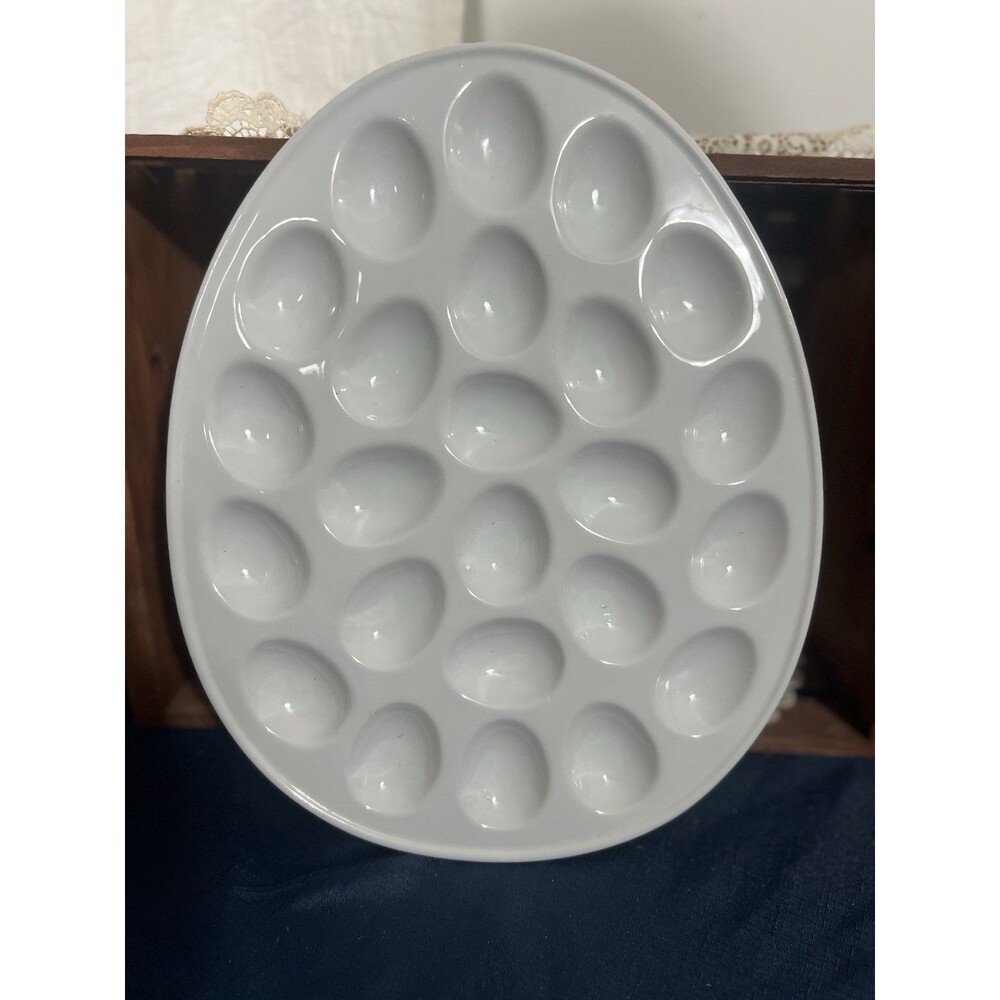 JCPenney Home Deviled Egg Platter White Ceramic 24 Egg Serving Tray Easter Party